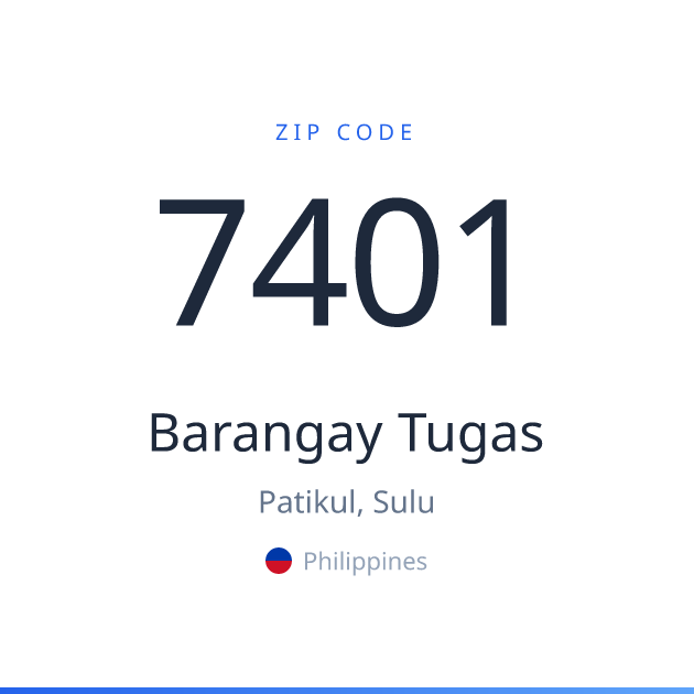 Shareable ZIP code 7401 card for Barangay Tugas, light theme