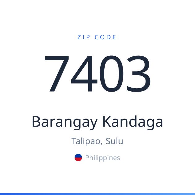 Shareable ZIP code 7403 card for Barangay Kandaga, light theme