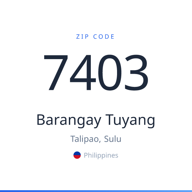 Shareable ZIP code 7403 card for Barangay Tuyang, light theme