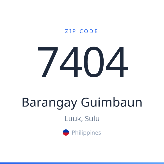 Shareable ZIP code 7404 card for Barangay Guimbaun, light theme