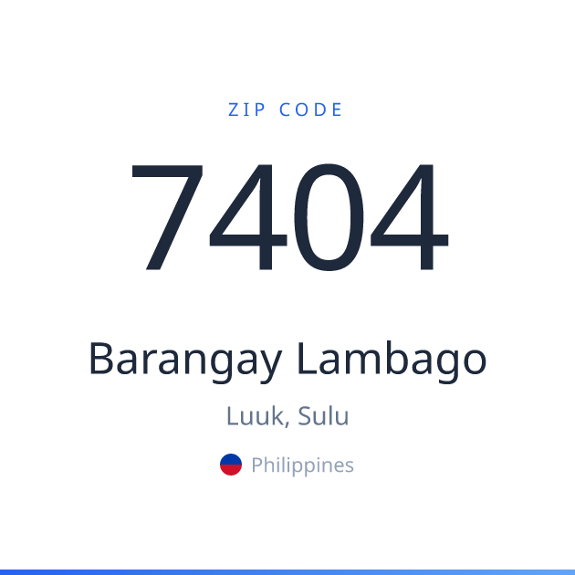 Shareable ZIP code 7404 card for Barangay Lambago, light theme