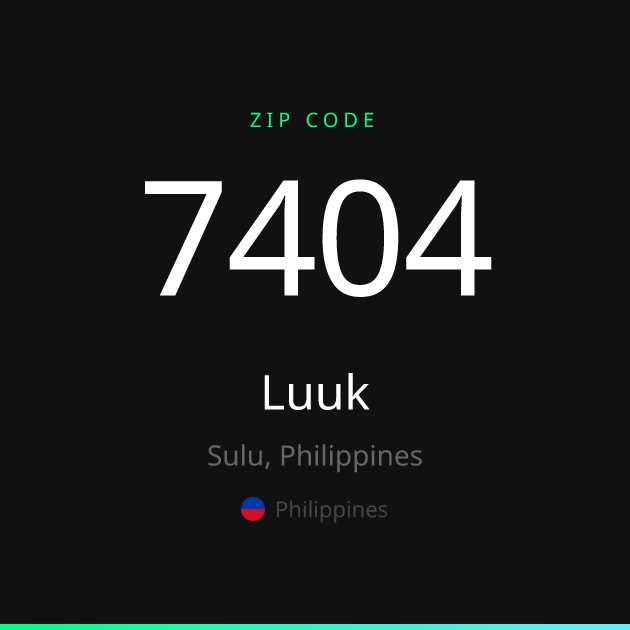 Shareable ZIP code 7404 card for Luuk, dark theme