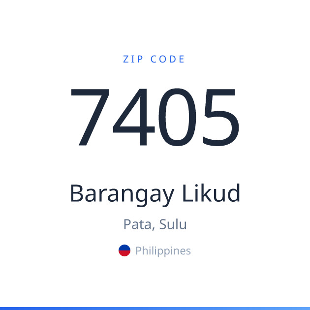 Shareable ZIP code 7405 card for Barangay Likud, light theme