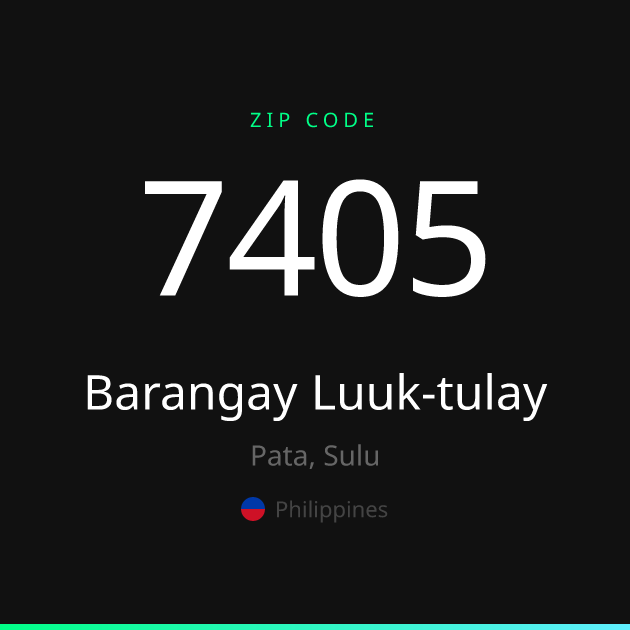Shareable ZIP code 7405 card for Barangay Luuk-tulay, dark theme