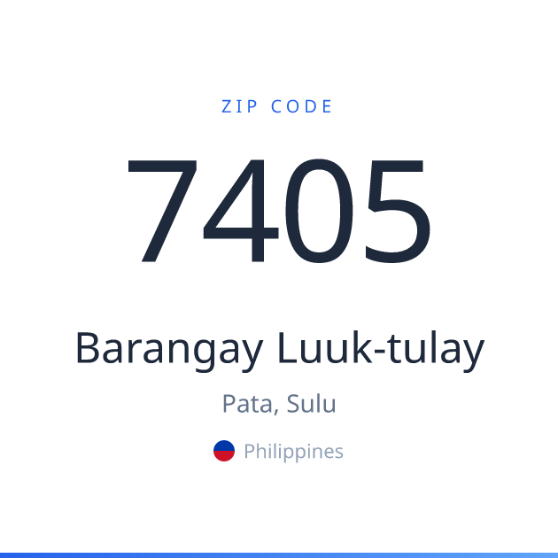Shareable ZIP code 7405 card for Barangay Luuk-tulay, light theme