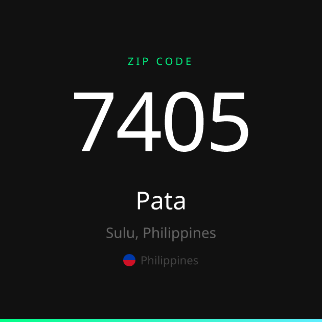 Shareable ZIP code 7405 card for Pata, dark theme