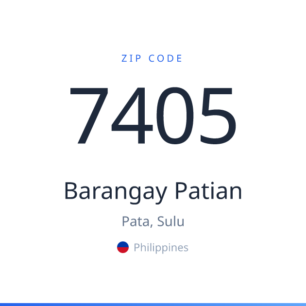 Shareable ZIP code 7405 card for Barangay Patian, light theme