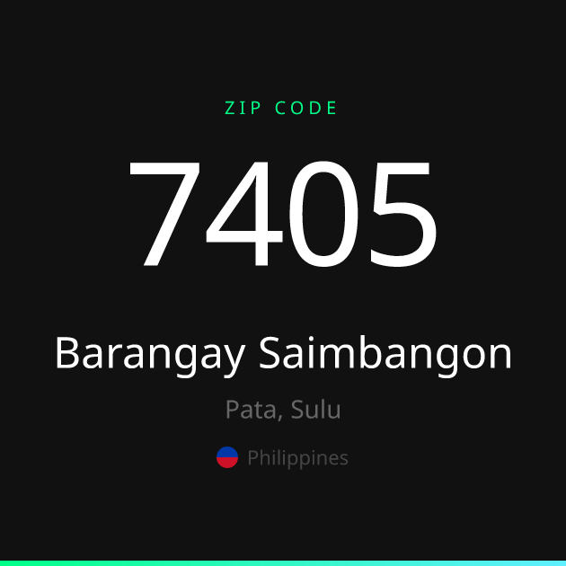 Shareable ZIP code 7405 card for Barangay Saimbangon, dark theme