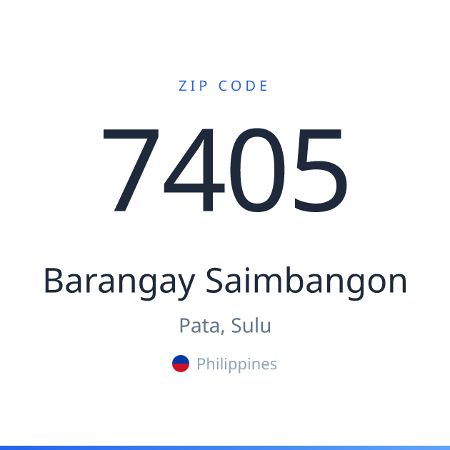 Shareable ZIP code 7405 card for Barangay Saimbangon, light theme