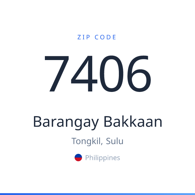Shareable ZIP code 7406 card for Barangay Bakkaan, light theme