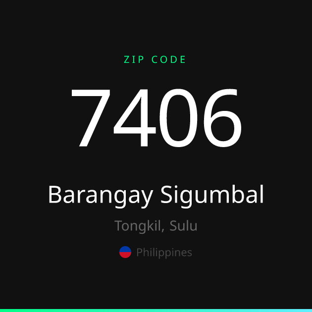 Shareable ZIP code 7406 card for Barangay Sigumbal, dark theme