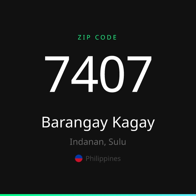 Shareable ZIP code 7407 card for Barangay Kagay, dark theme