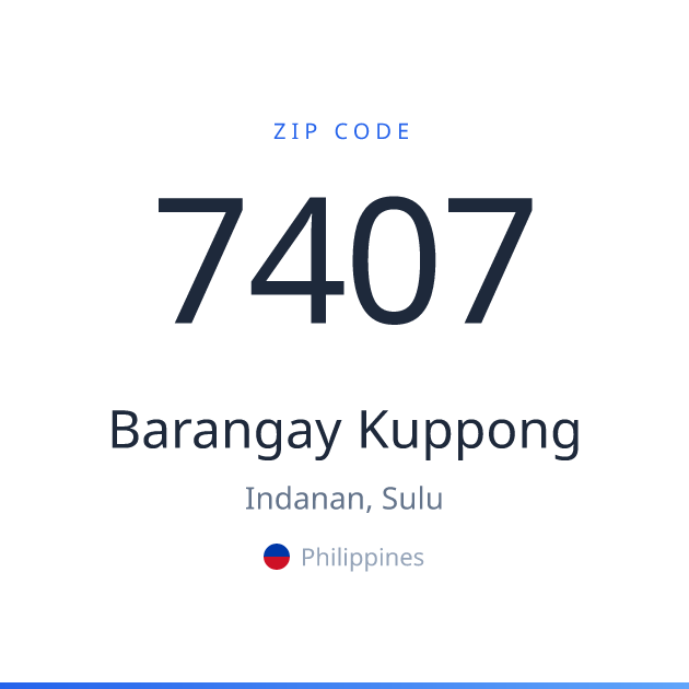 Shareable ZIP code 7407 card for Barangay Kuppong, light theme