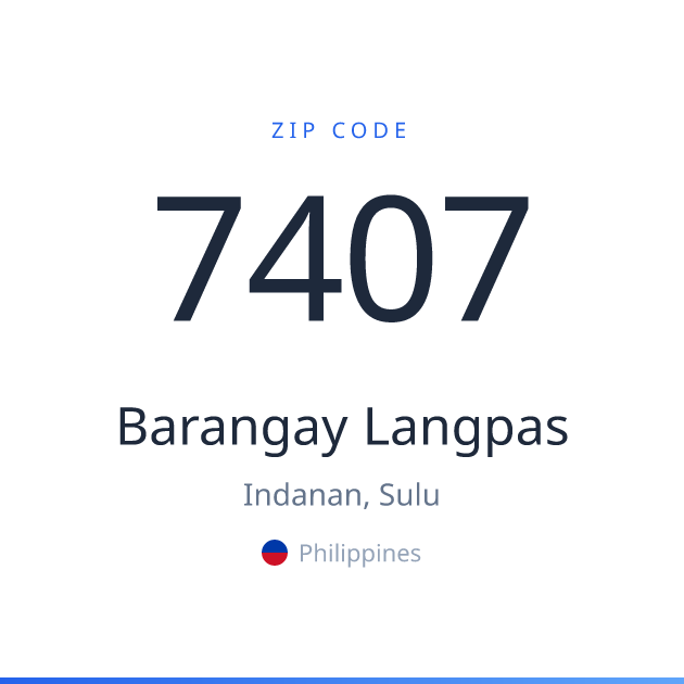 Shareable ZIP code 7407 card for Barangay Langpas, light theme