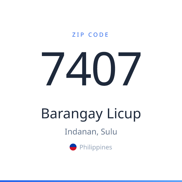 Shareable ZIP code 7407 card for Barangay Licup, light theme