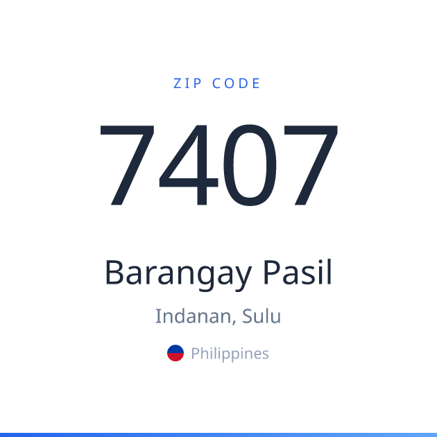 Shareable ZIP code 7407 card for Barangay Pasil, light theme