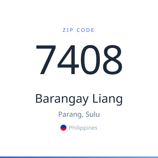 Shareable ZIP code 7408 card for Barangay Liang, light theme