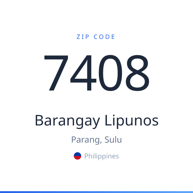 Shareable ZIP code 7408 card for Barangay Lipunos, light theme