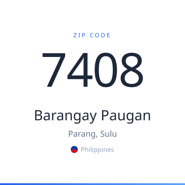 Shareable ZIP code 7408 card for Barangay Paugan, light theme