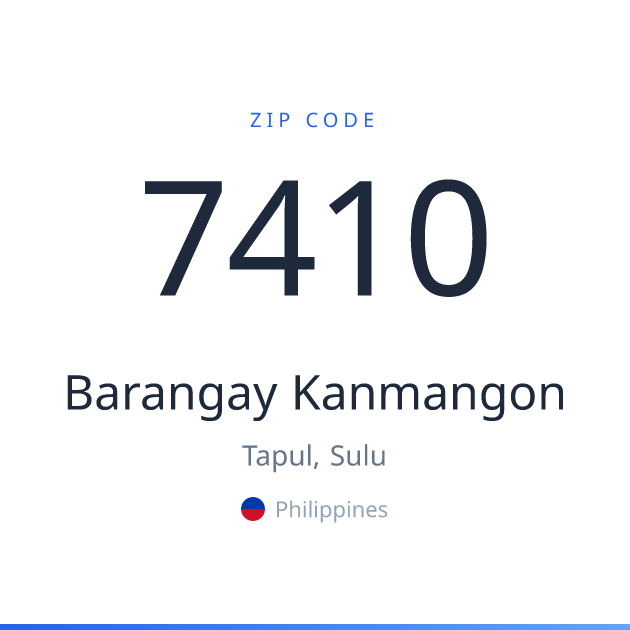 Shareable ZIP code 7410 card for Barangay Kanmangon, light theme