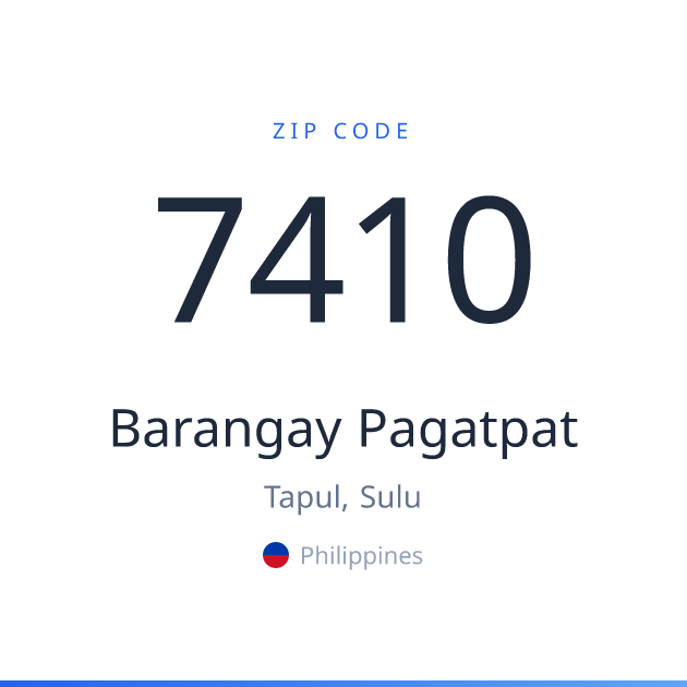 Shareable ZIP code 7410 card for Barangay Pagatpat, light theme