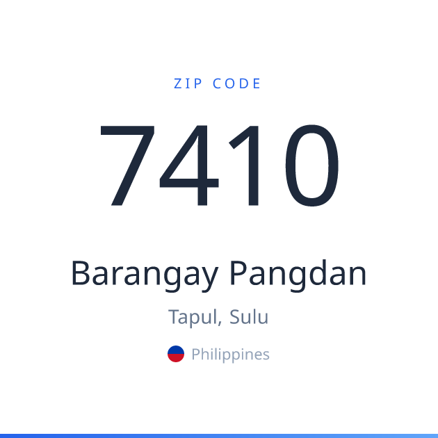 Shareable ZIP code 7410 card for Barangay Pangdan, light theme