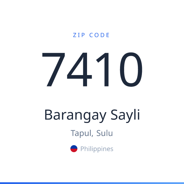Shareable ZIP code 7410 card for Barangay Sayli, light theme