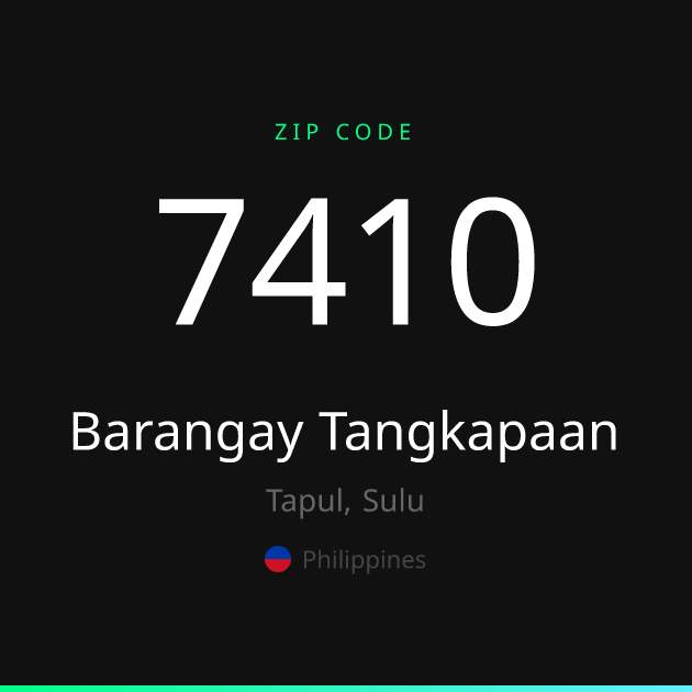 Shareable ZIP code 7410 card for Barangay Tangkapaan, dark theme