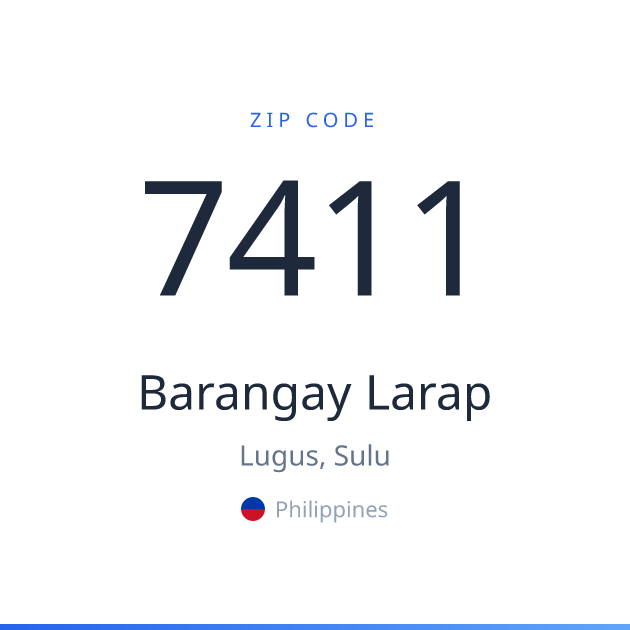 Shareable ZIP code 7411 card for Barangay Larap, light theme