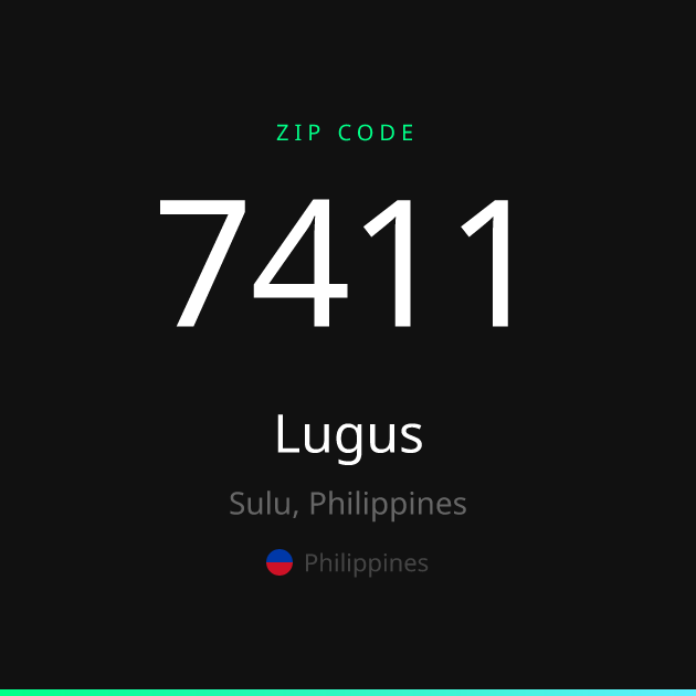 Shareable ZIP code 7411 card for Lugus, dark theme
