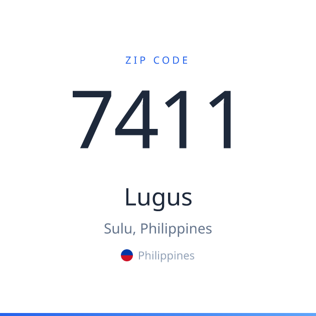 Shareable ZIP code 7411 card for Lugus, light theme