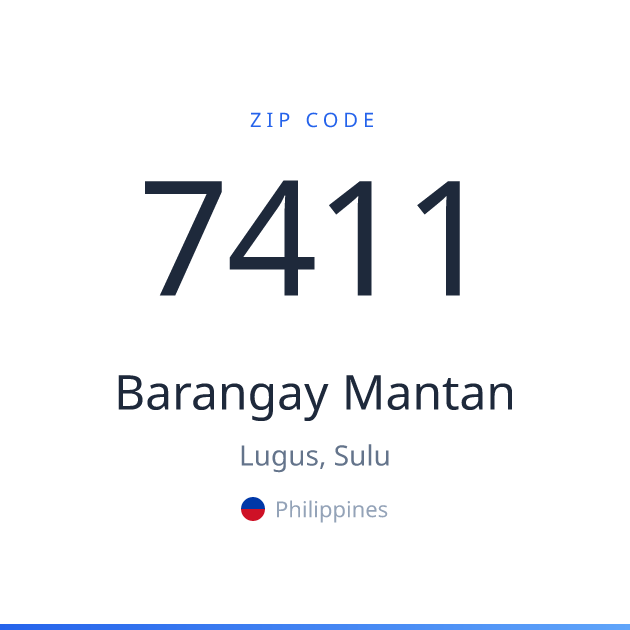 Shareable ZIP code 7411 card for Barangay Mantan, light theme