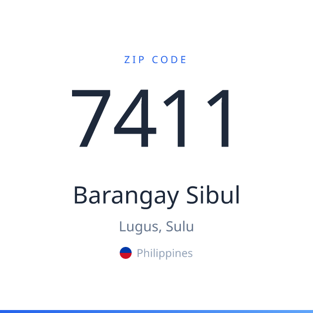 Shareable ZIP code 7411 card for Barangay Sibul, light theme