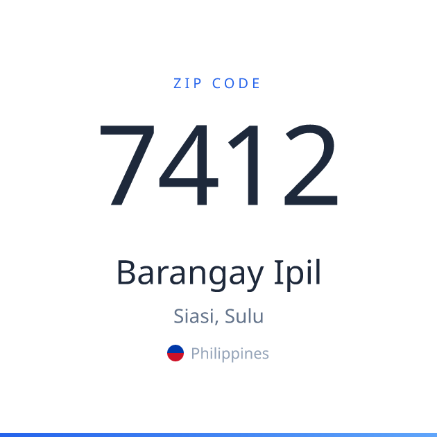 Shareable ZIP code 7412 card for Barangay Ipil, light theme