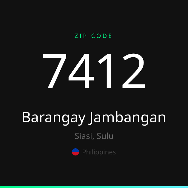 Shareable ZIP code 7412 card for Barangay Jambangan, dark theme