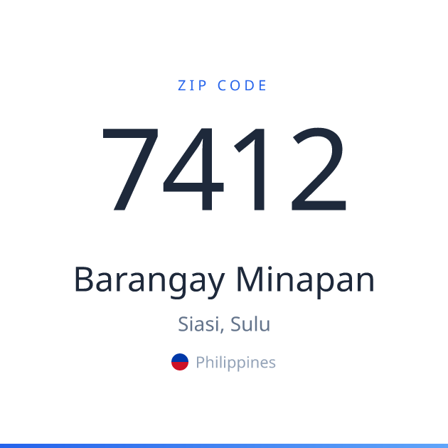 Shareable ZIP code 7412 card for Barangay Minapan, light theme
