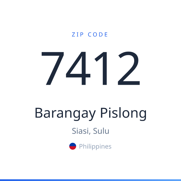 Shareable ZIP code 7412 card for Barangay Pislong, light theme