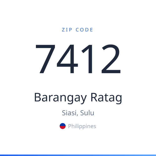 Shareable ZIP code 7412 card for Barangay Ratag, light theme