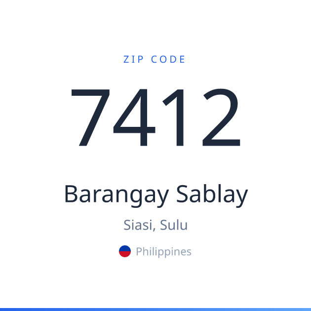 Shareable ZIP code 7412 card for Barangay Sablay, light theme