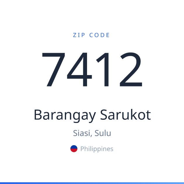 Shareable ZIP code 7412 card for Barangay Sarukot, light theme