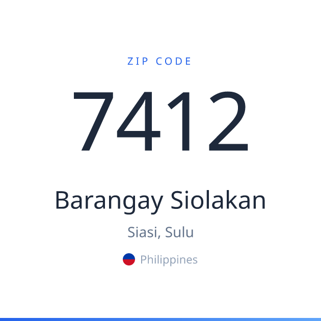 Shareable ZIP code 7412 card for Barangay Siolakan, light theme
