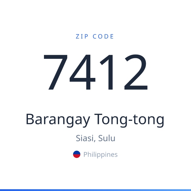 Shareable ZIP code 7412 card for Barangay Tong-tong, light theme