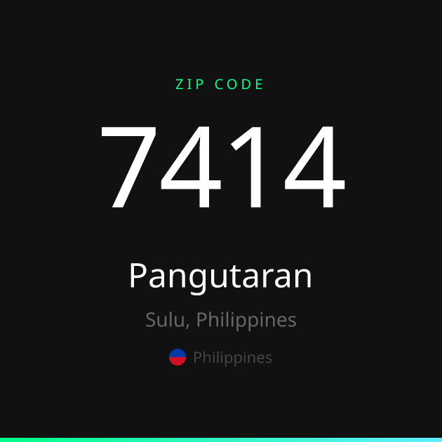 Shareable ZIP code 7414 card for Pangutaran, dark theme