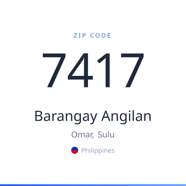 Shareable ZIP code 7417 card for Barangay Angilan, light theme