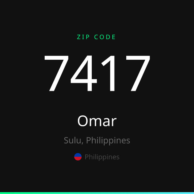 Shareable ZIP code 7417 card for Omar, dark theme