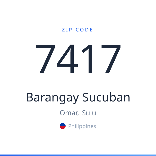 Shareable ZIP code 7417 card for Barangay Sucuban, light theme
