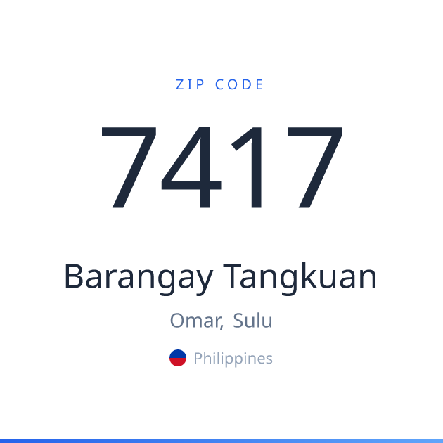 Shareable ZIP code 7417 card for Barangay Tangkuan, light theme