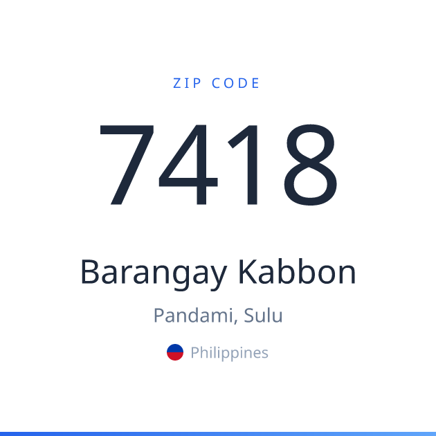 Shareable ZIP code 7418 card for Barangay Kabbon, light theme