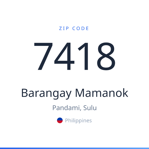 Shareable ZIP code 7418 card for Barangay Mamanok, light theme