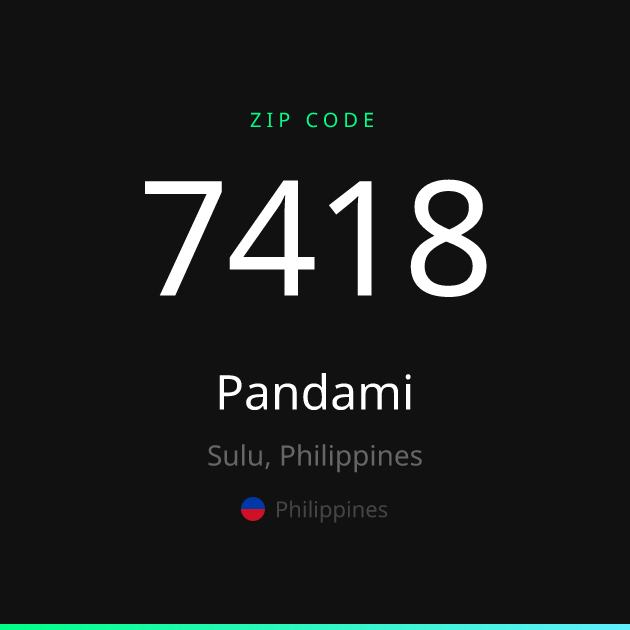 Shareable ZIP code 7418 card for Pandami, dark theme